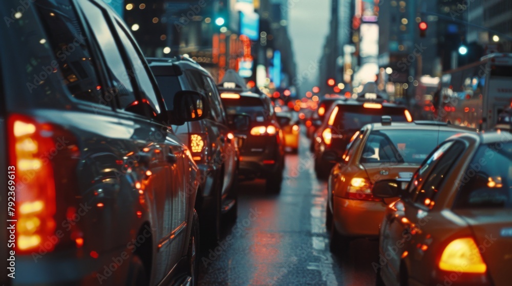 A close-up of a traffic jam on a busy city street, highlighting the frustration and impatience of commuters during peak hours. A close-up of a traffic jam on a busy city street, highlighting the frustration and impatience of commuters during peak hours.
