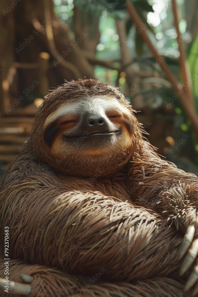 Serene sloth basking in sunlight Serene sloth basking in sunlight