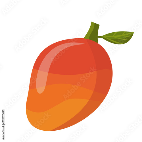 Mango illustration with leaf, white background. Perfect for tropical themes, food blogs, recipes, or summer advertisements with a natural touch