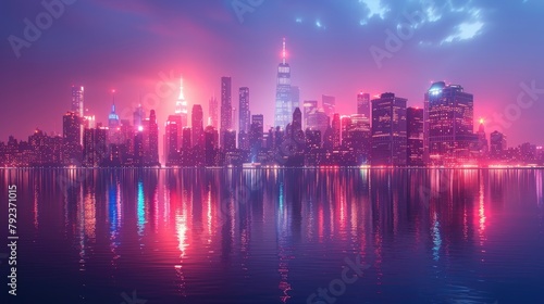 Neon outlines of cityscapes or landscapes. art illustration