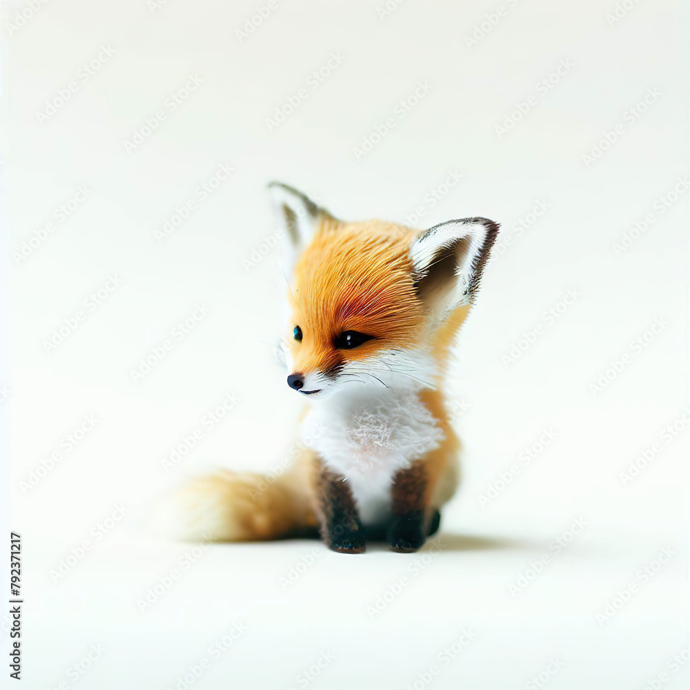 Little fox with beautiful color and white background.with Generative AI technology	
