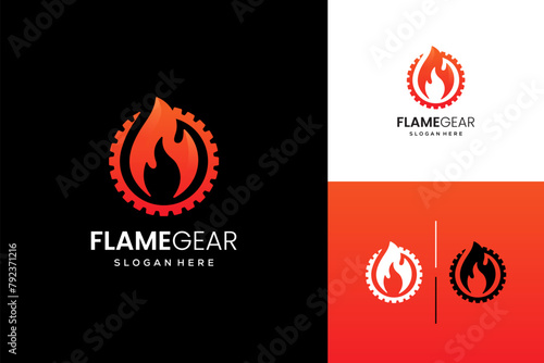 Flame combination with gear logo design