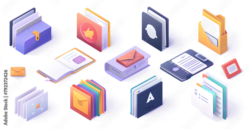 A collection of various office supplies including books, folders, and envelopes A collection of various office supplies including books, folders, and envelopes