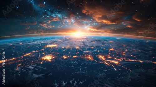 A nexus of light pulses at the heart of the image  radiating outward to connect distant lands and peoples  symbolizing the unifying force of technology in an increasingly . art image
