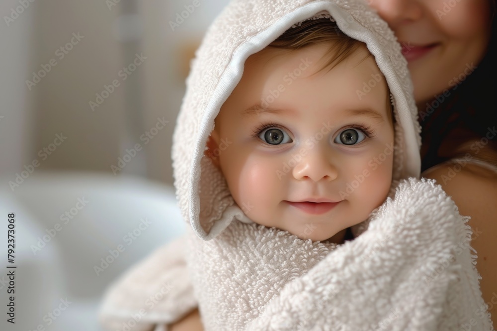 infant swaddled post bath with mom using towels infant swaddled post bath with mom using towels