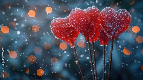 bunch of lollypops in shape of heart festive lights bokeh background illustration