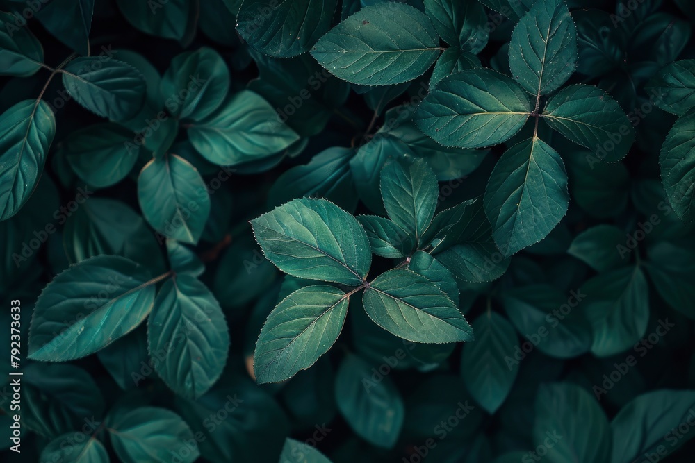 Nature of dark green leaf in garden. Natural green leaves plants using background cover page environment ecology or greenery wallpaper - generative ai - obrazy, fototapety, plakaty 