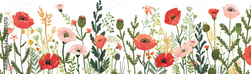 Spring meadow flowers border vector illustration with flat design photo