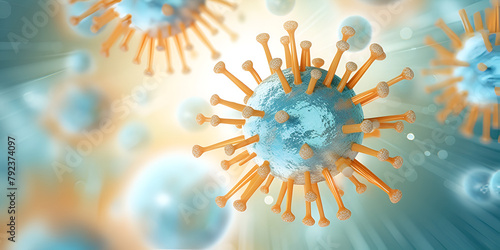 Blue germ virus bacteria 2019nCov pandemic infectious disease with blurred background
 photo