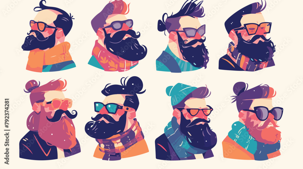 Set of bearded hipster men faces. Haircuts beards m