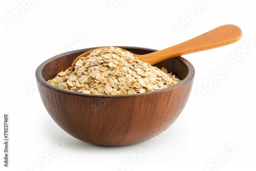 Isolated oat flakes in bowl with clipping path