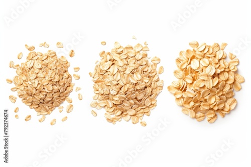 Isolated oatmeal flakes on white background for rolled oats package design