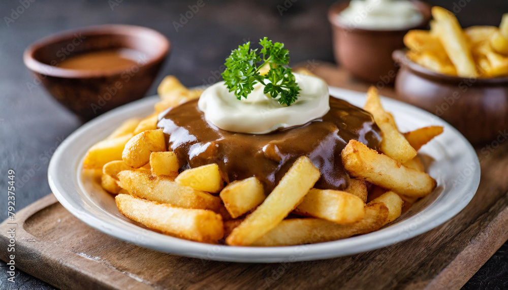 delicious poutine dish with French fries, cheese curds, and savory gravy