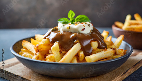 delicious poutine dish with French fries, cheese curds, and savory gravy