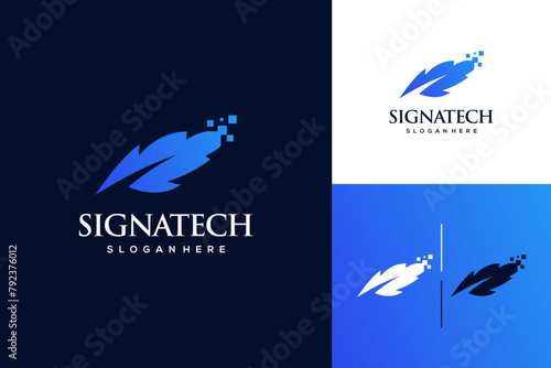 Creative quill signature feather technology modern logo design inspiration