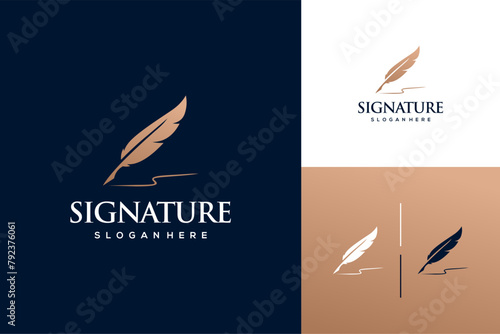 Creative quill signature logo design with minimalist feather ink logo inspiration