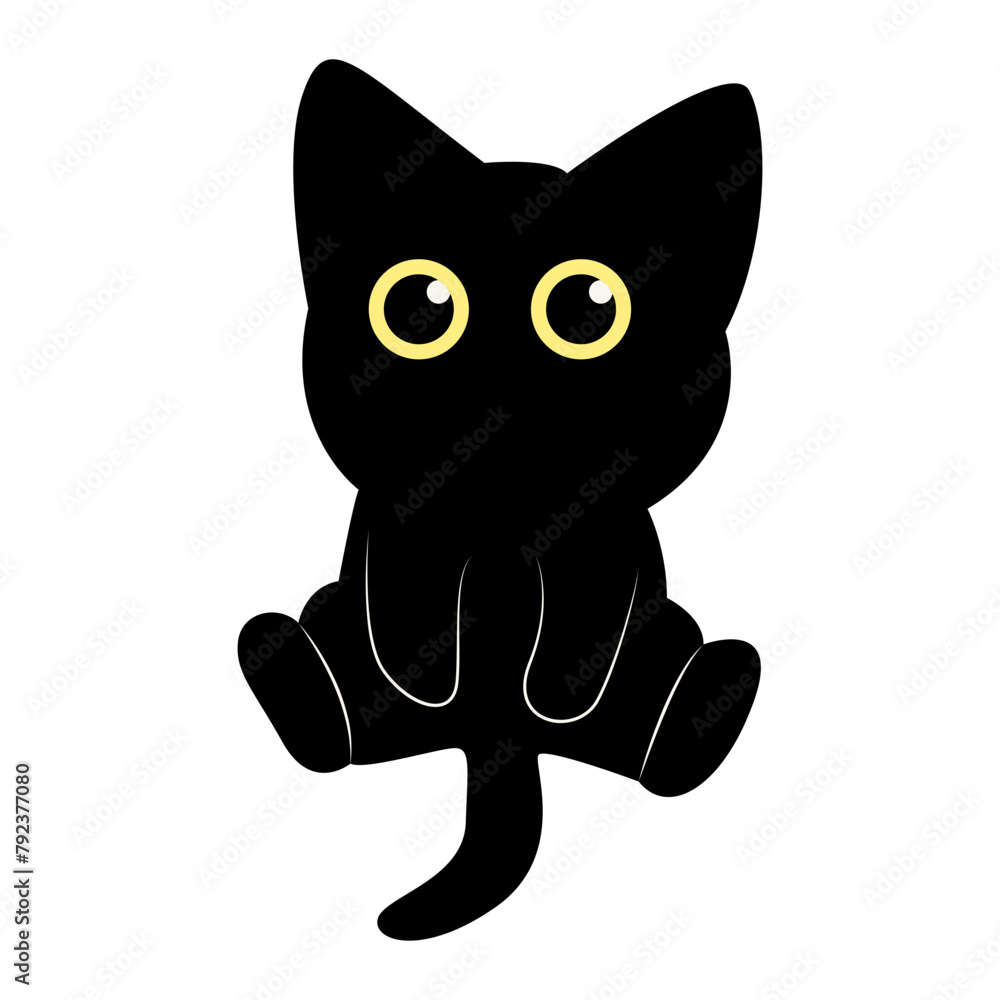 International Cat Day Silhouette. Illustration of Black Cute Cat. Isolated on White Background. 
