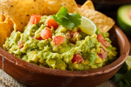 Isolated perspective of a round white guacamole dip bowl