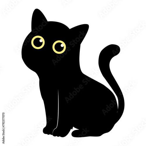 International Cat Day Silhouette. Illustration of Black Cute Cat. Isolated on White Background. 