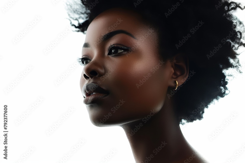Isolated white background featuring a stunning black woman portrait Isolated white background featuring a stunning black woman portrait