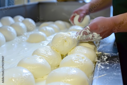 Italian cheesemaker demonstrates traditional mozzarella production