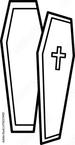 Coffin Opened Vector Outline Illustration