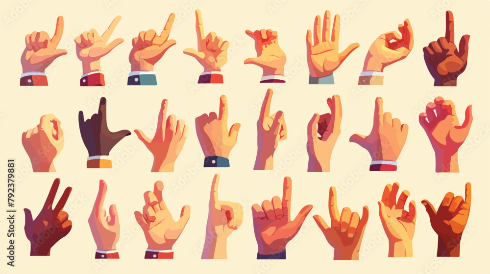 Set of cartoon hands icons and symbols. Emoji hand