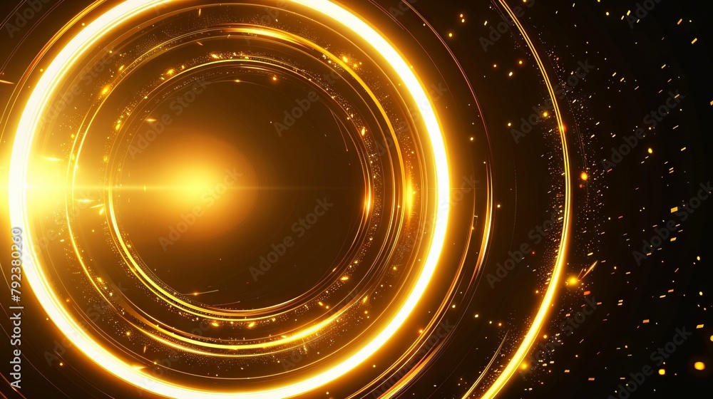 A golden circular background with lights. A golden circular background with lights.