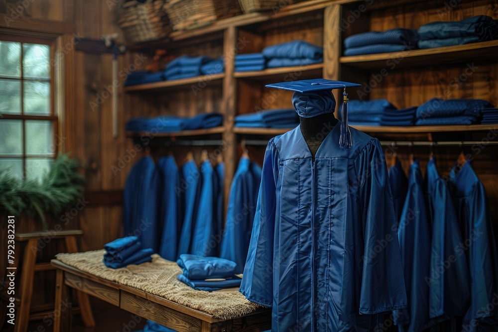 A graduation gown and cap displayed in preparation, the anticipation of a milestone