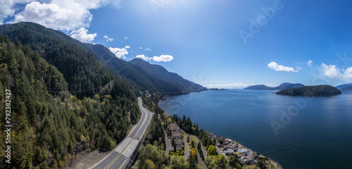 Sea to Sky Highway in Howe Sound during Cloudy Sunny Day.