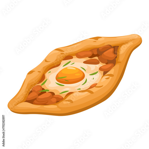 Kachapuri Georgian Cheese Bread Boat Traditional Food Cartoon Illustration Vector