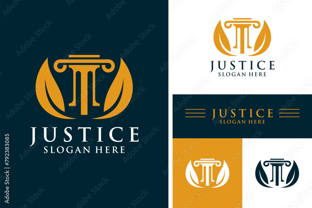 Law firm logo design vector. Justice scale and leaf icon template inspiration Law firm logo design vector. Justice scale and leaf icon template inspiration
