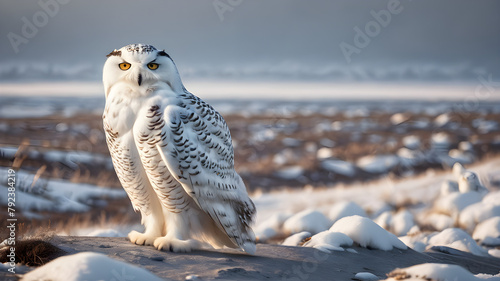snowy owl in the snow photo