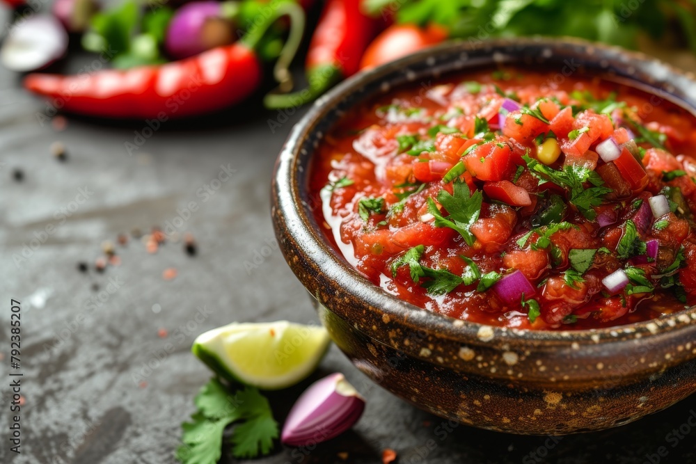 Mexican dip with spicy salsa in a bowl Mexican dip with spicy salsa in a bowl