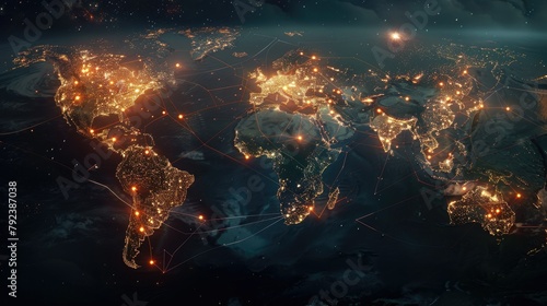 World map with glowing connections, illustrating global connectivity