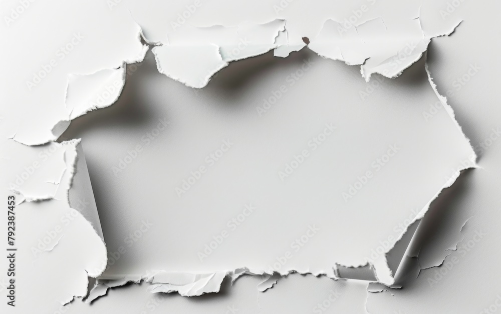 Ragged hole torn in ripped paper, isolated on white background Ragged hole torn in ripped paper, isolated on white background