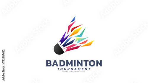 Badminton tournament logo,vector sports illustration poster or banner style, illustration Vector EPS 10
