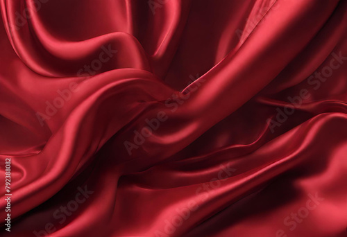 A vibrant red satin fabric with elegant folds, creating a luxurious and alluring texture. Perfect for a Silk Fabric Background. photo