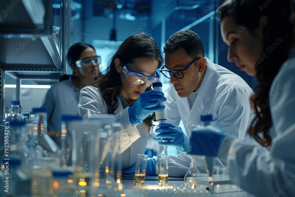 A group of scientists are working together in a lab A group of scientists are working together in a lab