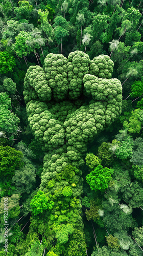 top aerial shot forest tress in the shape of hand fist isolated on white background