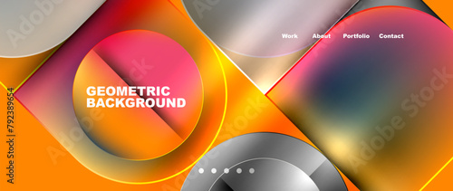 Colorful geometric background featuring circles and squares in shades of amber, orange, and tints. Resembles automotive wheel system with rims. Perfect for a DVD or CD cover design