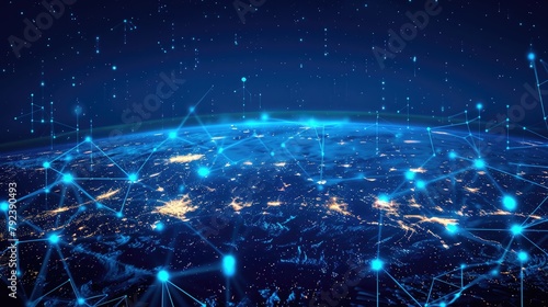 The image depicts a globe surrounded by intricate webs of digital connections, symbolizing the seamless interconnectivity facilitated by technology. stock image photo