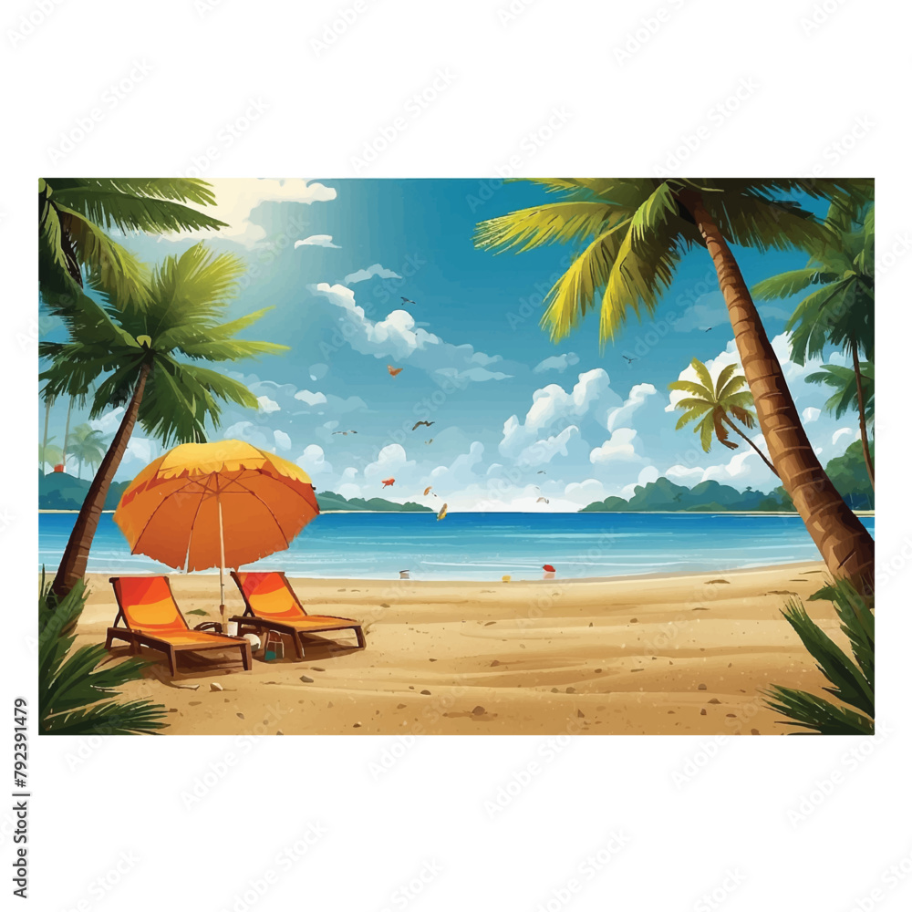 Summer day banner design with beach illustration