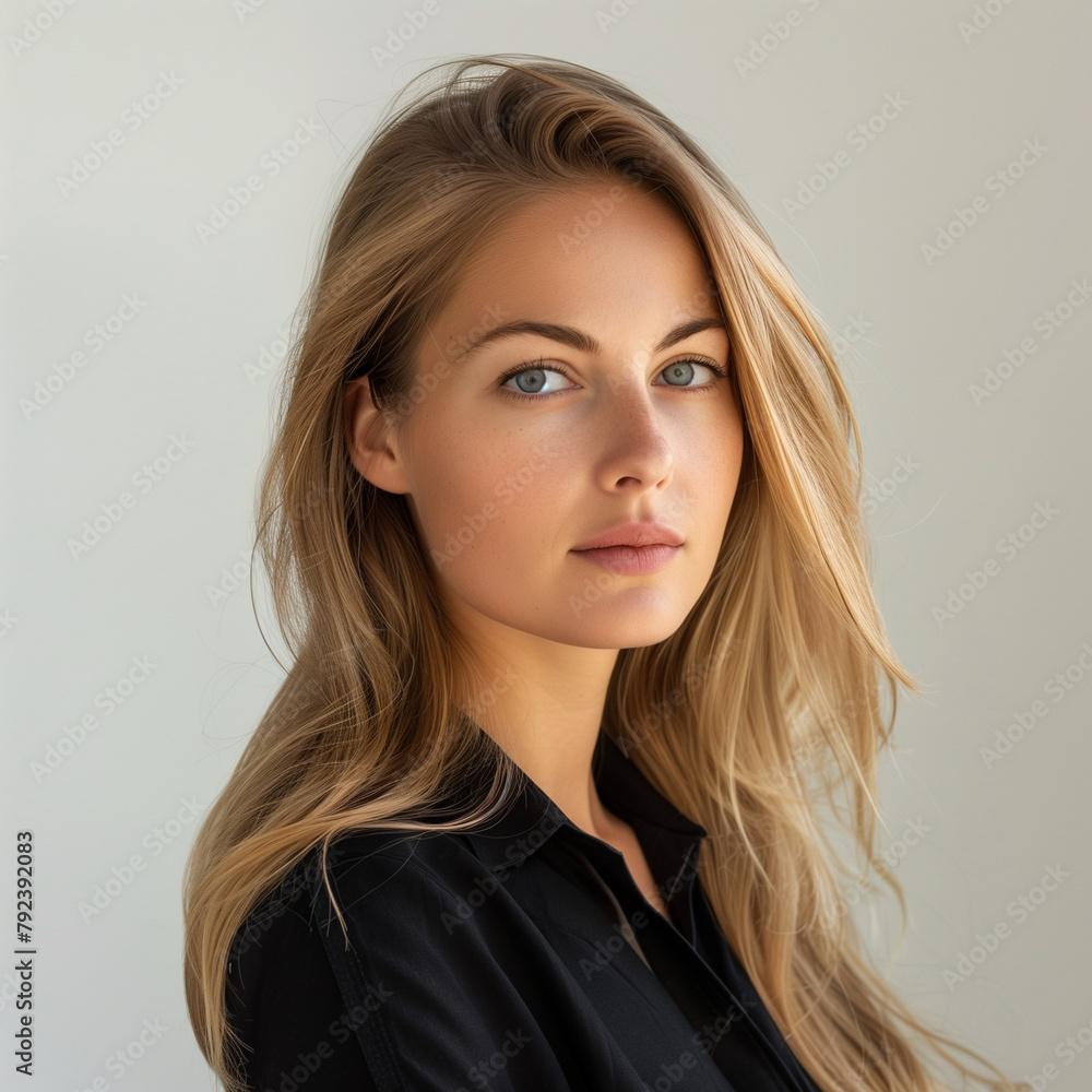portrait of a person, women, professional photography, professional head portrait, clean white background, mockup use, office look, long hair portrait of a person, women, professional photography, professional head portrait, clean white background, mockup use, office look, long hair