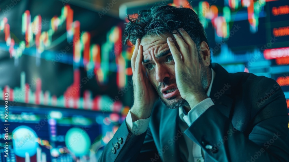 Fototapeta premium A trader reacting emotionally to market fluctuations with frustration