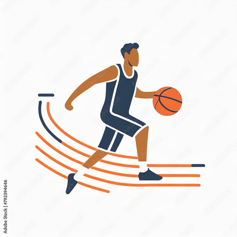 Fototapeta premium basketball player with ball. Basketball player. Silhouette, icon. Fitness icon of a person exercising