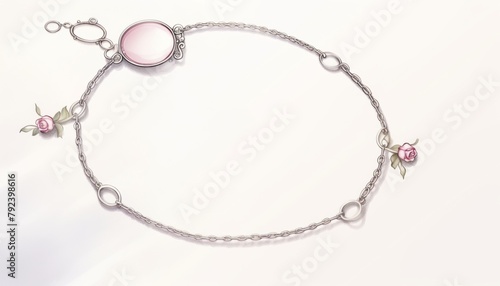 Colored stone bracelets with deep pink rose charms, elegantly placed on a vintage lace surface for a romantic feel