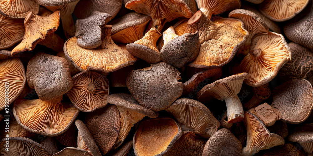 A pile of mushrooms with brown spots and a brownish-orange color A pile of mushrooms with brown spots and a brownish-orange color