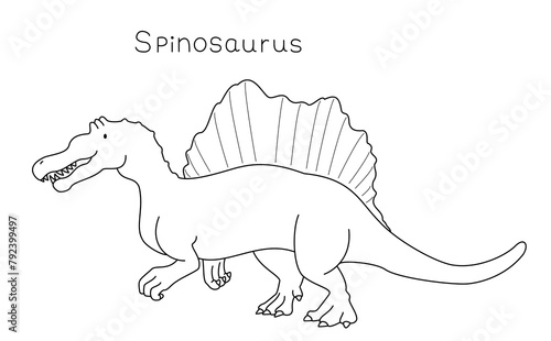 恐竜　スピノサウルス　全身の線画 © balu