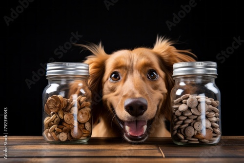 A curious canine indulges in his favorite treat, savoring the savory goodness from the jar with pure joy photo